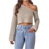 image:imageMakeMeChic Womens Sparkly Tops Off The Shoulder Sweaters Long Sleeve Cropped Sweater Party Crop TopsApricot
