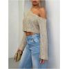 image:imageMakeMeChic Womens Sparkly Tops Off The Shoulder Sweaters Long Sleeve Cropped Sweater Party Crop TopsApricot