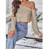 image:imageMakeMeChic Womens Sparkly Tops Off The Shoulder Sweaters Long Sleeve Cropped Sweater Party Crop TopsApricot