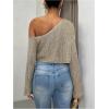image:imageMakeMeChic Womens Sparkly Tops Off The Shoulder Sweaters Long Sleeve Cropped Sweater Party Crop TopsApricot