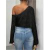 image:imageMakeMeChic Womens Sparkly Tops Off The Shoulder Sweaters Long Sleeve Cropped Sweater Party Crop TopsBlack
