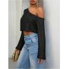 image:imageMakeMeChic Womens Sparkly Tops Off The Shoulder Sweaters Long Sleeve Cropped Sweater Party Crop TopsBlack