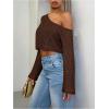 image:imageMakeMeChic Womens Sparkly Tops Off The Shoulder Sweaters Long Sleeve Cropped Sweater Party Crop TopsCoffee Brown