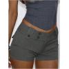 image:imageMakeMeChic Womens Straight Leg Micro Mini Shorts Button Front Zip Fly Low Waist Office ShortsGrey
