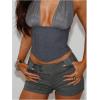 image:imageMakeMeChic Womens Straight Leg Micro Mini Shorts Button Front Zip Fly Low Waist Office ShortsGrey