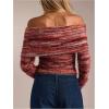 image:imageMakeMeChic Womens Striped Fuzzy Sweater Cropped Off The Shoulder Long Sleeve Y2k Pullover TopsRed