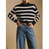 image:imageMakeMeChic Womens Striped Sweaters Mock Neck Long Sleeve Knitted Pullover Fall Winter SweaterBlack