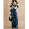 image:imageMakeMeChic Womens Striped Sweaters Mock Neck Long Sleeve Knitted Pullover Fall Winter SweaterBlack and White