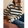 image:imageMakeMeChic Womens Striped Sweaters Mock Neck Long Sleeve Knitted Pullover Fall Winter SweaterBlack and White