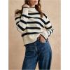 image:imageMakeMeChic Womens Striped Sweaters Mock Neck Long Sleeve Knitted Pullover Fall Winter SweaterBlack and White