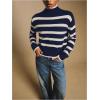image:imageMakeMeChic Womens Striped Sweaters Mock Neck Long Sleeve Knitted Pullover Fall Winter SweaterBlue