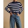 image:imageMakeMeChic Womens Striped Sweaters Mock Neck Long Sleeve Knitted Pullover Fall Winter SweaterBlue