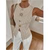 image:imageMakeMeChic Womens Striped Vest Top Metal Button Front Sleeveless Business Casual TankBrown