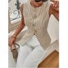 image:imageMakeMeChic Womens Striped Vest Top Metal Button Front Sleeveless Business Casual TankBrown