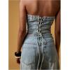 image:imageMakeMeChic Womens Studded Denim Tube Top Lace Up Strapless Summer Y2K Bandeau ShirtBlue