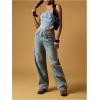 image:imageMakeMeChic Womens Studded Denim Tube Top Lace Up Strapless Summer Y2K Bandeau ShirtBlue