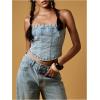 image:imageMakeMeChic Womens Studded Denim Tube Top Lace Up Strapless Summer Y2K Bandeau ShirtBlue