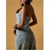 image:imageMakeMeChic Womens Studded Denim Tube Top Lace Up Strapless Summer Y2K Bandeau ShirtBlue