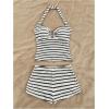 image:imageMakeMeChic Womens Summer 2 Piece Sets Striped Knit Halter Tank Tops Mini Shorts Set Beach Vacation OutfitsBlack White