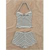 image:imageMakeMeChic Womens Summer 2 Piece Sets Striped Knit Halter Tank Tops Mini Shorts Set Beach Vacation OutfitsBlack White