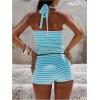 image:imageMakeMeChic Womens Summer 2 Piece Sets Striped Knit Halter Tank Tops Mini Shorts Set Beach Vacation OutfitsBlue White
