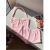 image:imageMakeMeChic Womens Summer 2 Piece Sets Striped Knit Halter Tank Tops Mini Shorts Set Beach Vacation OutfitsPink