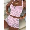 image:imageMakeMeChic Womens Summer 2 Piece Sets Striped Knit Halter Tank Tops Mini Shorts Set Beach Vacation OutfitsPink White