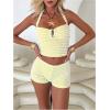 image:imageMakeMeChic Womens Summer 2 Piece Sets Striped Knit Halter Tank Tops Mini Shorts Set Beach Vacation OutfitsYellow White