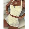 image:imageMakeMeChic Womens Summer 2 Piece Sets Striped Knit Halter Tank Tops Mini Shorts Set Beach Vacation OutfitsYellow White