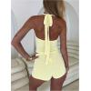 image:imageMakeMeChic Womens Summer 2 Piece Sets Striped Knit Halter Tank Tops Mini Shorts Set Beach Vacation OutfitsYellow White