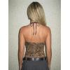 image:imageMakeMeChic Womens Summer Cheetah Print Backless Halter Tops Cowboy Chic Sleeveless Tie Crop TopsBrown