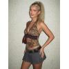 image:imageMakeMeChic Womens Summer Cheetah Print Backless Halter Tops Cowboy Chic Sleeveless Tie Crop TopsBrown