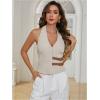 image:imageMakeMeChic Womens Summer HalterTops Wrap Sleeveless Backless Buckle Vest Tank Tops Cowboy ChicApricot