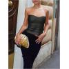 image:imageMakeMeChic Womens Summer Metallic Tube Top Strapless Bandeau Shirt Party Crop TopsBlack