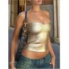 image:imageMakeMeChic Womens Summer Metallic Tube Top Strapless Bandeau Shirt Party Crop TopsGold