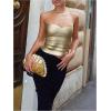 image:imageMakeMeChic Womens Summer Metallic Tube Top Strapless Bandeau Shirt Party Crop TopsGold
