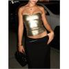 image:imageMakeMeChic Womens Summer Metallic Tube Top Strapless Bandeau Shirt Party Crop TopsGold