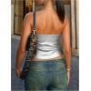 image:imageMakeMeChic Womens Summer Metallic Tube Top Strapless Bandeau Shirt Party Crop TopsSilver