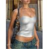 image:imageMakeMeChic Womens Summer Metallic Tube Top Strapless Bandeau Shirt Party Crop TopsSilver