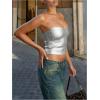 image:imageMakeMeChic Womens Summer Metallic Tube Top Strapless Bandeau Shirt Party Crop TopsSilver