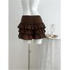 image:imageMakeMeChic Womens Summer Ruffle Tiered Ring Linked Shorts Tie Front Wide Leg Boho ShortsBrown