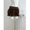 image:imageMakeMeChic Womens Summer Ruffle Tiered Ring Linked Shorts Tie Front Wide Leg Boho ShortsBrown