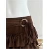 image:imageMakeMeChic Womens Summer Ruffle Tiered Ring Linked Shorts Tie Front Wide Leg Boho ShortsBrown