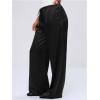 image:imageMakeMeChic Womens Summer Satin Silk Pants Casual Flowy Pants Beach Vacation Wide Leg PantsBlack