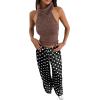 image:imageMakeMeChic Womens Summer Satin Silk Pants Casual Flowy Pants Beach Vacation Wide Leg PantsBlack Polka Dots