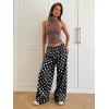 image:imageMakeMeChic Womens Summer Satin Silk Pants Casual Flowy Pants Beach Vacation Wide Leg PantsBlack Polka Dots