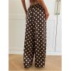 image:imageMakeMeChic Womens Summer Satin Silk Pants Casual Flowy Pants Beach Vacation Wide Leg PantsBrown Polka Dots