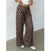 image:imageMakeMeChic Womens Summer Satin Silk Pants Casual Flowy Pants Beach Vacation Wide Leg PantsBrown Polka Dots