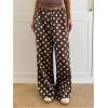 image:imageMakeMeChic Womens Summer Satin Silk Pants Casual Flowy Pants Beach Vacation Wide Leg PantsBrown Polka Dots