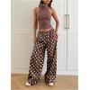 image:imageMakeMeChic Womens Summer Satin Silk Pants Casual Flowy Pants Beach Vacation Wide Leg PantsBrown Polka Dots